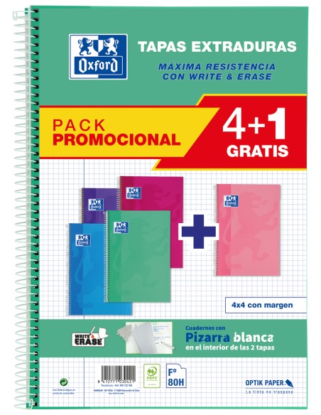 Pack 41 cuaderno espiral fº 80h 90g cuad4x4 c m tapa extradura colores tendencia